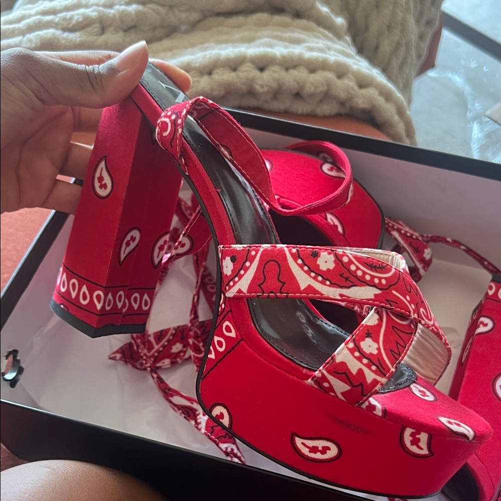 Chic Red Bandana Platform Heels